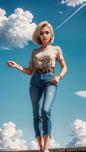 (masterpiece, best quality), android18, earrings, denim, belt, lora:android_18:1, outdoor, day, cloud, cloud day, sky, blue sky,
,Android_18_DB,and18, 1girl,androide18