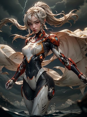 absurdres, best quality, 2girl, lesbian twin sisters, hugging, eye focus, looking at viewer,   , samus aran, ponytail, hair tie, white gloves, white bodysuit, futuristic knight, (silver, long hair), mecha girl, mechanical parts, under the water, Expressive Hues, Vibrant Palette, Black and white clothes, ironman suit  , , fishnets, floating hair,  , striking  , succubus, ethereal background, (dramatic angle, dynamic pose),     , storm, lightning, wet hair,  , rain, wet body, wind, , cyborg shark
