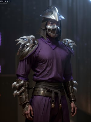 (cinematic:1.3), ((in a futuristic research facility, computers, futuristic machines, futuristic lights, bokeh, realistic lighting, ray tracing, bloom:1.4)), ((masterpiece, best quality, highres, absurdres)), a high resolution RAW photo of ((a TMNTShredder 1man armored samurai knight)), lora:90sTMNT_Shredder:0.6, ((wearing purple futuristic samurai armor with pauldrons and metal samurai helmet with mask)), ((muscular, fitness physique)), atmospheric, ((photorealism, photorealistic:1.4)), 8k, highly detailed, intricate detail
