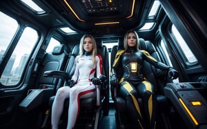 a photo of pair of (cute slender beautiful european young:1.0) girls sitting in a seat (chair) and piloting the spaceship, white long hair, wearing plugsuit, panoramic view on night space city, (symmetry), serious expressionless look, arms on armrest, red yellow, science fiction, film grain, (highly detailed:1.1), rfktr_technotrex, lora:rfktrsTechnotrexV10_rfktrsTechnotrexV10:0.1, lora:futuristic_interior_composer:0.2, lora:futuristic_interior_refiner:0.2, lyco:Robotaction:0.2, sharp focus, best quality, masterpiece, photorealistic
,futuristic_interior ,rfktr_technotrex