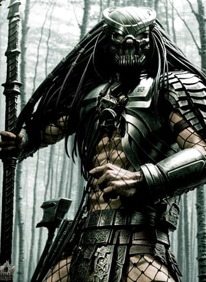 celtic predator, full body view, hyper detailed, insane details, intricate details, 8k, Very detailed, Best Quality, in the detailed forest, fighting pose, sword in the hand, Sharp focus

