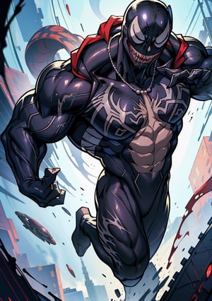 《the original god》Arataki Kazuto , male people, chest muscle, Sexy , Venom symbiote for your body, Black mucus of the body , into venom_male, venomize,Black bodysuit,（Cloak）,Red cape,Abs,（Adult male）（（Venom possession,venom symbiote））,over-Tortoise Man,Battle damage,((Masterpiece)), ((Best quality)), Ultra detailed,((illustration)), Dynamic Angle, Detailed light, (Delicate eyes), Floating, 1boy, Male focus, Head, Clothing, Yellow eyes, necklace, tattoo, (Forehead:0.8), (ahoge:0.8), jewelry, brunette color hair,apathy,Ray, chest muscle, Sexy , Venom symbiote for your body, Black mucus of the body , （into venom）, Venom,frontage,Bust photo,White tight-fitting top,spiderman outfit,style of anime4 K, 4K anime wallpaper, Badass anime 8 K, 4 k comic wallpaper, young anime man, Anime boys, Anime wallpapers 4 k, Anime wallpaper 4K, High quality anime art style, Anime moe art style, Anime art wallpaper 8 K, Anime art wallpaper 4 K, RGB lighting,,venom,venom female