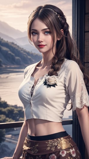 (masterpiece, high quality, best quality:1.3),
alexnadia, woman, long hair, dark brown eyes, dark brown hair, lipstick, cowboy shot
edgCosette, looking at viewer, smile, midriff, shadow, floral print, wearing edgPalazzo_pants, stylish print,
extremely detailed, extremely intricate, fine texture, Extremely high-resolution details, detailed hair, sharp focus
(Epic scenery:1.05), (beautiful scenery:1.05), (detailed scenery:1.05), (intricate scenery:1.05), (wonderful scenery:1.05),
lora:edgRosaCosettedElise:0.9
,edgCosette