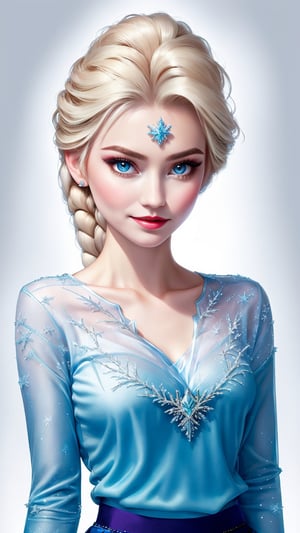 elsa, elsa from frozen, (blue dress), 1girl, holding a magic ice spell, wearing a mechanical mask, (gl1chr03:0.75), (masterpiece, best quality, good quality:1.4), masterpiece, intricate details,  (shirt:1.5), (white shirt), pants, skirt, cute face, detailed face, shaded face,  
,Elsa