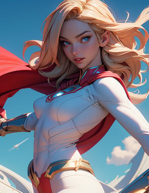 1girl, Highly detailed RAW color Photo, poised pose, Full Body, ((portrait of supergirl)) age 18, ((dynamic_pose)), ((flying_midair)), ((fighting)), ((long_red_cape)), ((fully_suit_red_blue_white_gold)), beautiful face, symmetrical face, tone mapped, intricate, elegant, highly detailed, digital painting, concept art, red and blue, smooth, sharp focus, colorfull, depth of field, octane render,  art by artgerm and alphonse mucha, trending on artstation, cinematic animation still, by lois van baarle, ilya kuvshinov, metahuman, outdoors, toned body, (sci-fi), ((cloudy_blue sky)), (mountains:1.1), (lush green vegetation), (two moons in sky:0.8), (highly detailed, hyperdetailed, intricate), (lens flare:0.7), (bloom:0.7), particle effects, raytracing, cinematic lighting, shallow depth of field, photographed on a Sony a9 II, ((35mm f1.8_wide angle lens)), sharp focus, cinematic film still from Gravity 2013, short_curly_hair, average_breasts, blond_curly_hair, green-eyes, ((sexy_pink_lips)), intricate_detail, realistic, detailed_background, (8k, RAW photo, best quality), detailed_skin, sharp_eyes, beautifull, looking_at_camera, beautiful detailed eyes, beautiful detailed lips, high detailed skin, detailed background, 8k uhd, dslr,photorealistic, perfect hand, perfect fingers, big_breasts, Detailedface, 3DMM