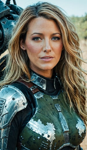 blake lively,ohwx woman,happy,color graded cinematic,high quality photography,two-tone hair,wasteland,armor,power_armor,skin pores,4k textures,4k resolution,DLSR,Canon EOS R3, lora:blakelively_SDXL:0.8,
