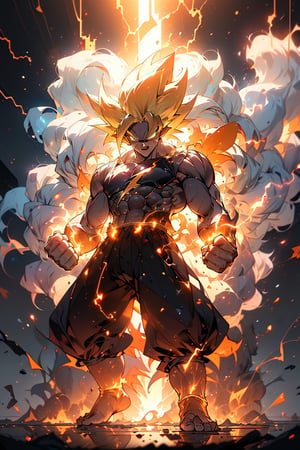 (Anime_Fantasy:1.5), (Vivid_Colors:1.4), (High_Detail:1.4), BREAK, (Full_body_Goku:1.5), SAIYA,super Saiyan,  (Super_Saiyan:1.6), (Golden_hair:1.4), (Aura_surrounding_body:1.3), (barefoot:1.3), (Eyes_brilliant_and_crackling_with_energy:1.5), (Intense_angry_expression:1.4), (Veins_on_forehead:1.3), r1ge (yellow theme:1.2)((Open_mouth_screaming:1.4), (Muscular_form:1.3), (Raging_scream:1.4), (Tensed_muscles:1.3), (Clenched_fists:1.3), (Dynamic_pose:1.3), (Battle_torn_clothing:1.2), (generate_(big_ huge_immense:1.5)_(Bright_crackling_glowing:1.5)_(spheric_energy_in_hands:1.5), (Charged_energy:1.4), (Lightning_arcing:1.4), BREAK, Futuristic_cityscape, Destruction_in_background, (Blazing_skies:1.3), (Electric_sparks:1.5), (Surrounding_lightning_strikes:1.4), BREAK, (Lighting_effects:1.5), (Reflective_surfaces:1.2), (Shadow_contrast:1.2), (Energy_emission:1.4), (Radiating_glow:1.3), (Intense_backlighting:1.2), (Glowing_rim_light:1.3), BREAK, Rule_of_thirds, BREAK, (Professional_3D_rendering:1.4), CG_unity, (HighDynamicRange:1.3), (HighResolution:1.4), (1440p_Wallpaper:1.5), lora:real_skin:1, lora:epi_noiseoffset2:1, lora:LowRA:0.25, lora:Supersaiyan:1.4,  style-swirlmagic,  lora:r1ge - AnimeRage:0.5
,r1ge