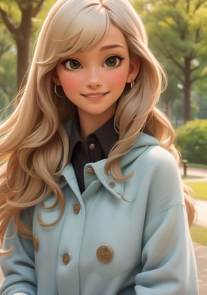 (masterpiece), (best quality), Photo Realistic, (extreme detailed), (1 girl), (pretty cute girl), smile, slender, blonde long hair, bluewish, playing with gray dolphin, in the park, upper body, original, extremely detailed wallpaper, (parfect detail features), 8k