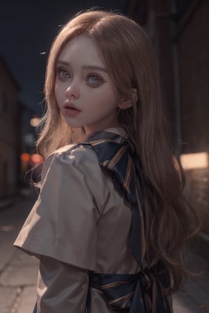 
(looking at viewer),(cowboy shot dynamic pose:1.22),
M3GEN/(Robot Girl/), 1girl, solo, long hair, blonde hair, realistic, blurry, grey eyes, bow, photo inset, upper body, bowtie, parted lips, ribbon, lips,
detailed shiny skin,perfect and very white teeth,
finely detailed beautiful eyes,Ultra-fine facial detail,eyelashes,Glossy pink lips,
(detailed The dark and terrifying alleys background:1.4),outdoors,(night:1.33),
depth of field,intricate,elegant,highly detailed,digital photography,masterpiece,hdr,
