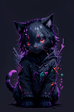 vector style, solo, looking at viewer, simple background, sitting, no humans, res, a cute Black Neko, animal, beautiful, visually stunning, elegant, incredible details, award-winning painting, high contrast, vector art, line art, splatter, flat color, color merge gradient, , (dark black theme:1.4), (rainbow neon color), glowing,rainbow neon, crown, cat eyes, serious, violet,tshee00d,white color