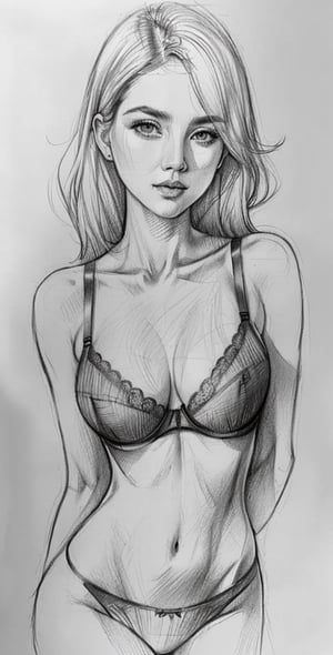 Pencil sketch, a pencil sketch drawing of female body, open clevage shirt, bra, white hair, Art, black and white sketch, on white art paper, realistic sketch, ultra real sketch, pencil stroke sketch, pencil stroke shadow, perfect real light on paper, xyzsanart01,iinksketch,monochrome, upper_body,Outline,sketch,drawing,DRAWING