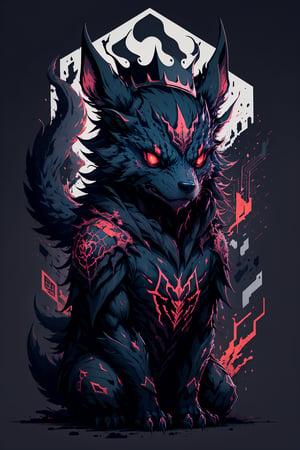 vector style, solo, looking at viewer, horror background, sitting, no humans, a cute Cerberus, mythical creature, beautiful, visually stunning, elegant, incredible details, award-winning painting, high contrast, vector art, line art, splatter, flat color, color merge gradient, , (dark black theme:1.2), (white neon color), glowing,red neon, crown, serious, red,tshee00d,white color