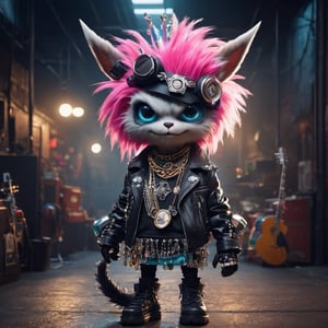 full body a punk rock anthropomorphic cute monster trash wearing, lasses, jewelry, cinematic lighting, cool pose, gorgeous magical photography