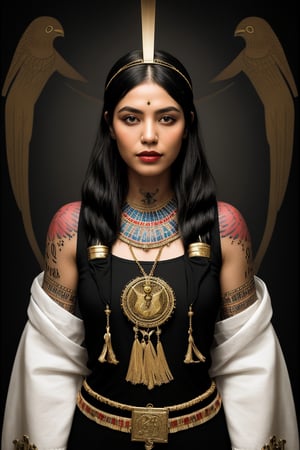 1 girl, high priestess, ritual stuffs, mysterious region, mysterious tattoo, dark fantasy, head band, egyptian