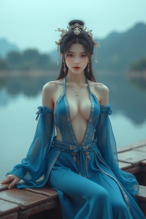 Woman, Eroflo, sexy, blue outfit, the ươman on the boat, chinese theme, gloomy mountain background
35 mm, cinestill 50D, f/8, photopgraphy