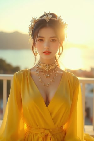 Woman, Eroflo, elegant, yellow outfit, sun shine of new dawn, balcony, mountain and sea background
35 mm, cinestill 50D