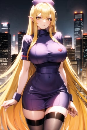 masterpiece, best quality, absurdres, 8K, soft light, (Buzzing cityscape at night with illuminated skyscrapers:1.4), (wonderland:1.3), cowboy_shot, standing, stylish pose
BREAK
detailed eyes, beautiful face, light smile, elegant_prostitute, 25 years old woman, huge breasts, (extremely long hair, yellow hair:1.5)
BREAK
(fluffy nurse:1.3), (fur-trimmed_cuffs, zettai_ryoiki, cleverage), 1 girl,