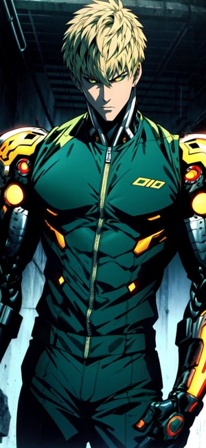 GENOS, cyborg, colored sclera, yellow sclera, suit


(masterpiece, best quality), Athletically built young man with a penetrating gaze, framing intense, blue eyes, View from the front, dynamic angle, standing, serious, green suit, green tie, perfect hand with proper finger, BetterHands:1.2, Better_Hands ,GENOS