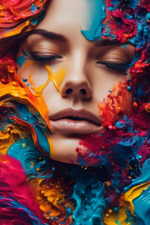 Colorful ink cascaded the canvas, forming human face. photo, studio lighting, sony a7, 35mm, hyperrealistic, big depth of field, concept art, colors, hyperdetailed, hyperrealistic, (big depth of field), (moody lighting), (ambient light), ((cinematic)),perfecteyes,colorfulmix