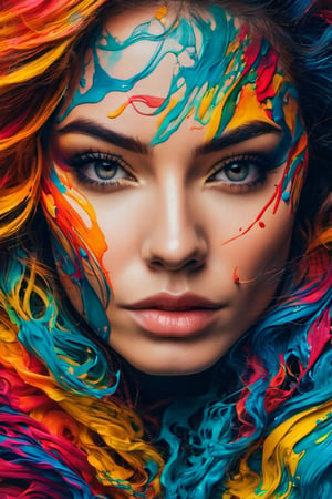 Colorful ink cascaded the canvas, forming human face. photo, studio lighting, sony a7, 35mm, hyperrealistic, big depth of field, concept art, colors, hyperdetailed, hyperrealistic, (big depth of field), (moody lighting), (ambient light), ((cinematic)),perfecteyes,colorfulmix,Leonardo Style,xxmix_girl,oni style