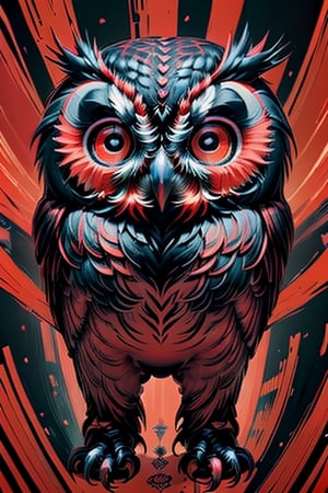 Create a optical illusion of (black and red) wavie lines that form a black and red (baby red owl) that is hidden within the picture. Highly detailed. 32k, uhd., poster, painting, illustration, vibrant, graffiti