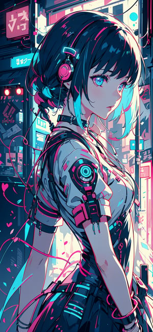 1girl, intrincate details, wires of all colors, fluorescent colora wires,vibrant colors, neon lights, futuristic, intrincate,1 girl,LOFI