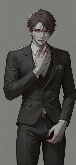 Handsome male, 1boy, Solo, (Male zombie), blood-red eyes, formal black suit, ultra lighting detailed suit


, random hand position:1.4 , simple background, bright  background, perfect hands and fingers, High detailed , Detailed face, Expressiveh, concept art, men,Bartolomeobari