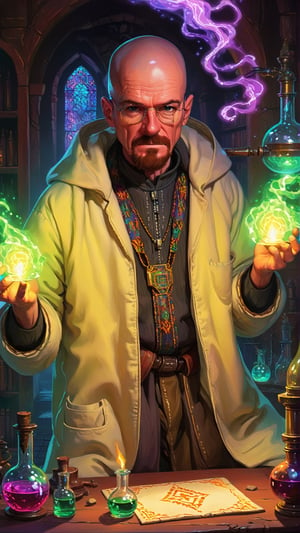 painting, trending on Artstation, walter white wearing Berber alchemist outfit, detailed magical laboratory background, vaporwave magic environment in, colorful Electric sparks, antoine collignon, fantasy art behance, portrait of merlin, hq , pixel art,
,ArgazXL