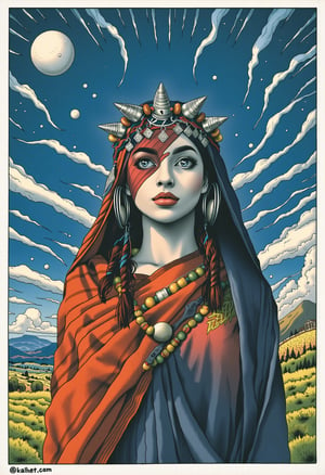 full front view portrait, a stoic girl wearing a headpiece, windy day, majestic, deep shadows, perfect composition, detailed, BREAK
a breathtaking illustration, landscape of a Whispering Wraithway, Panfuturism, stylized by Dan Mumford, Kozo Yokai and Tim Lahan