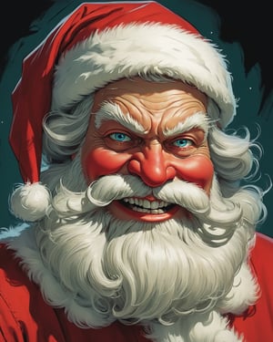 vintage comic book illustration,  santa.  evil smirk on his face,  graphic illustration,  comic art,  graphic novel art,  vibrant,  highly detailed