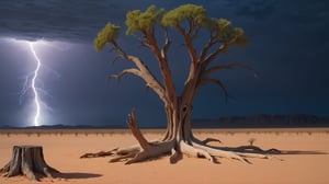 concept art, landscape of a Namib Desert and Tree stump, Thunderstorm, Grim, Moonlit, 80mm, Pastel Colors, extremely beautiful, HDR, pixel art,
