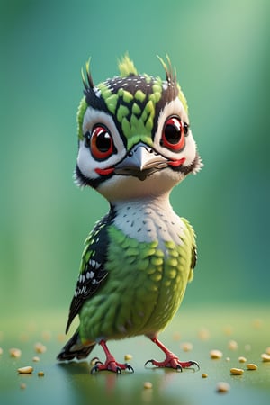 Woodpecker walking, both arms up to the shoulder level,cheerful, 3d, C4D, mixer, Octane rendering, (full Croma green background), Masterpieces in pastel colors, Soft material, Best Quality, super detaill, High Quality, 4k, (3d, cute, chibi style), ((perfect high detailed image)), full Croma green background, no ingredients in background only Croma green colour