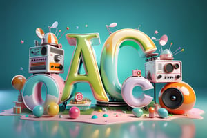 English Word "(((( A B C D )))", for kids cheerful, 3d, C4D, mixer, Octane rendering, (full Croma green background), Masterpieces in pastel colors, Hard material, Best Quality, super detaill, High Quality, 4k, 3D