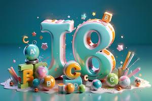 English Word "(((( A B C D )))", for kids cheerful, 3d, C4D, mixer, Octane rendering, (full Croma green background), Masterpieces in pastel colors, Hard material, Best Quality, super detaill, High Quality, 4k, 3D