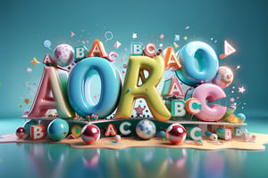 English Word "(((( A B C D )))", for kids cheerful, 3d, C4D, mixer, Octane rendering, (full Croma green background), Masterpieces in pastel colors, Hard material, Best Quality, super detaill, High Quality, 4k, 3D