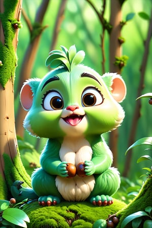 8K,Best quality, masterpiece, ultra-high res, (photorealistic:1.4), Masterpiece, Concept Art,  (full Croma green background), LONGAN, cute forest creature, digital art, dreamworks style, Stylized art, disney style,more detail XL,disney style