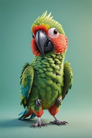 parrot walking, both arms up to the shoulder level,cheerful, 3d, C4D, mixer, Octane rendering, (full Croma green background), Masterpieces in pastel colors, Soft material, Best Quality, super detaill, High Quality, 4k, (3d, cute, chibi style), ((perfect high detailed image)), full Croma green background, no ingredients in background only Croma green colour