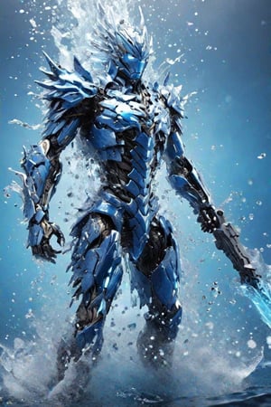 (masterpiece, best quality, ultra-detailed:1.2),  water god hit down a hammer to a mecha, fantasy,  high detailed, 8k
,action shot,shards, metallic armor, masterpiece, ultra realistic metallic, ultra reality effect of water