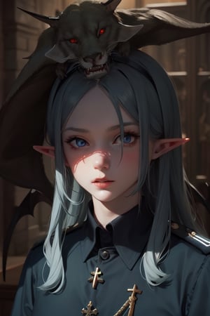 semi elf, german uniform, semi demon