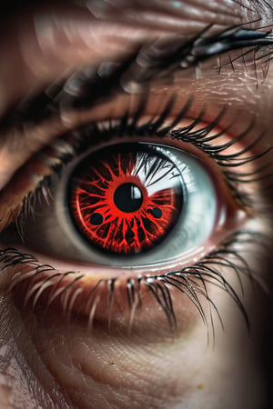 A realistic photograph of the Sharingan eyes in the style of the Naruto manga, with sharp and detailed pupils.