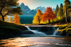 (best quality, 8K, ultra-detailed, masterpiece), (cinematic, photorealistic), Craft an awe-inspiring 8K masterpiece of a beautiful nature landscape. The scene should exude cinematic grandeur and photorealistic precision. Pay meticulous attention to ultra-detailed elements in the landscape, from the intricate texture of leaves to the play of light on water and mountains. This composition should transport viewers into the heart of this breathtaking natural wonder with unparalleled realism.