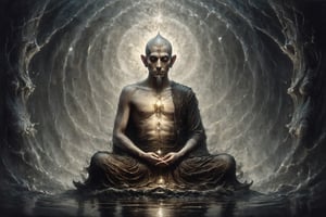 astrar body monk,monk doing zazen meditation
,back ground Lotus NEVULA, heightened  consciousness,other dimensions, ,Obsidian Enigma Art Style,