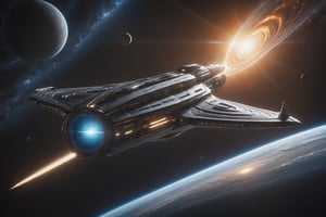 4k,intricate detail,wallpaper,colorful Light,(masterpiece),absurdres,
"Create a detailed and realistic depiction of a space lightspeed, starship, focusing on its iconic wave motion gun, sleek hull design, and the cosmic backdrop, capturing the essence of its interstellar voyage,
,Renaissance Sci-Fi Fantasy,High Renaissance,Sci-Fi,Starship