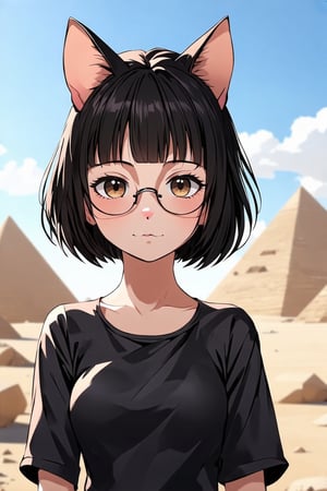 brown_eyes,  straight hair,  (forehead:1.3), cute, medium breasts, plump, petite, loli, glasses,              
, closed mouth, convergent strabismus, bashful, shy, blushing,

((6 year old girl:1.5)), ((flat chest, toddler:1.4 )) 1 girl, petite girl, child body, beautiful shiny body, petite, beautiful girl with great detail, detailed face, bangs,  ((very short hair:1.4)), high eyes, (aquamarine eyes), tall eyes, beautiful delicate eyes, beautiful eyes, ((slanted, anime eyes, big eyes, droopy eyes:1.2)), ((Bastet inspired outfit:1.4)) ((Egypt, pyramids)) dark skin, natural light, ((random expressions)), random angles, ((realism:1.2 )),Dynamic long shot,Cinematic lighting,Perfect composition,By sumic.mic,Ultra detailed,Official art,Masterpiece,(Best quality:1.3),Reflection,Highly detailed CG unity 8k wallpaper,Detailed background,Masterpiece,Best quality,(Photorealistic:1.2)

Fill in the characters "RENGE".