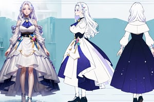 ((magical girl, white hair, purple eyes, doll dress, short dress, long hair, pale skin, soft skin, colorful snow background, rainbow dress, white dress, hearts, snow, snowing, ice, pastel, sun)), (masterpiece, best quality:1.2), fluffy, soft, light, bright, sparkles, twinkle, slightly downcast eyes, cute, pink, purple, (crystals), masterpiece, best quality, extremely detailed, Female profile, High resolution. ((((mature face , D cup breast, mature)))),mature female,EdobBunnyMommy,milf,motherly,((((chara-sheet))))