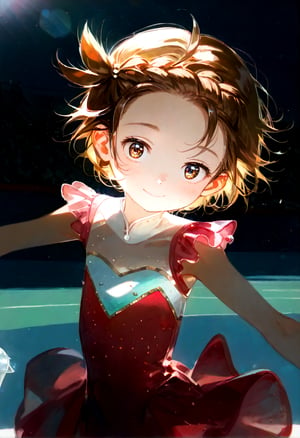 (masterpiece,score_9,score_8_up,score_7_up,score_6_up,photorealism),yuitsuka inori,solo,loli,looking at viewer,smile,half-closed eyes,short hair,
upper body,(dancing),figure costume,pink dress,see-through dress,short dress,ice skates,frozen rink,blue floor,
dewy skin,perspiration on the skin,skin texture,fine lines,pores,natural imperfections,light reflections,glossy skin,shiny skin,
subsurface scattering,god rays,chromatic aberration,lens flare,volumetric lighting,anamorphic lens flare,bloom,depth of field,soft bounced lighting,
soft natural lighting,soft shadows