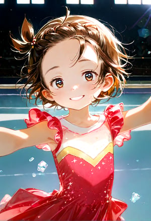 (masterpiece,score_9,score_8_up,score_7_up,score_6_up,photorealism),yuitsuka inori,solo,loli,looking at viewer,smile,half-closed eyes,short hair,
upper body,(dancing),figure costume,pink dress,see-through dress,short dress,ice skates,frozen rink,blue floor,
dewy skin,perspiration on the skin,skin texture,fine lines,pores,natural imperfections,light reflections,glossy skin,shiny skin,
subsurface scattering,god rays,chromatic aberration,lens flare,volumetric lighting,anamorphic lens flare,bloom,depth of field,soft bounced lighting,
soft natural lighting,soft shadows,Japanese