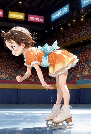 score_9,score_8_up,score_7_up,best quality,amazing quality,very aesthetic,highres,absurdres,official art,source_anime,anime screencap,anime coloring,
yuitsuka inori,1girl,solo,side view,cowboy shot,bent over,running,figure costume,short dress,skates,smile,blush,frozen rink,blue floor,
sweat,wet body,oiled,dewy skin,perspiration on the skin,skin texture,fine lines,pores,natural imperfections,light reflections,glossy skin,Japanese