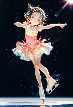 (masterpiece,score_9,score_8_up,score_7_up,score_6_up,photorealism),yuitsuka inori,solo,loli,looking at viewer,smile,half-closed eyes,short hair,
full body,(dancing,running),figure costume,pink dress,see-through dress,short dress,ice skates,frozen rink,blue floor,
dewy skin,perspiration on the skin,skin texture,fine lines,pores,natural imperfections,light reflections,glossy skin,shiny skin,
subsurface scattering,god rays,chromatic aberration,lens flare,volumetric lighting,anamorphic lens flare,bloom,depth of field,soft bounced lighting,
soft natural lighting,soft shadows,Japanese