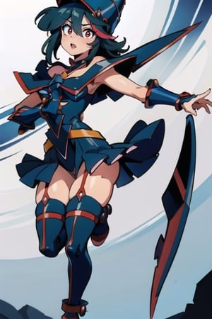 best quality, ((masterpiece, best quality)), expressive eyes, perfect face, (((1girl))), ((jumping)), (((full figure)), matoi ryuuko, dark magician girl,matoi ryuuko